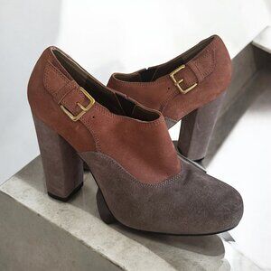 MARNI Suede Buckle Colorblock Boots Heels Size 38